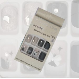 Luxe Finish Artificial Nail Tips – 12 Pcs Romantic Cool Nail Art Set with Glue Stickers