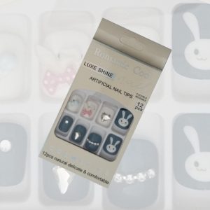 Luxe Finish Artificial Nail Tips – 12 Pcs Romantic Cool Nail Art Set with Glue Stickers