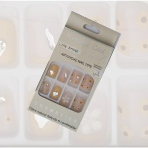 Luxe Finish Artificial Nail Tips – 12 Pcs Romantic Cool Nail Art Set with Glue Stickers